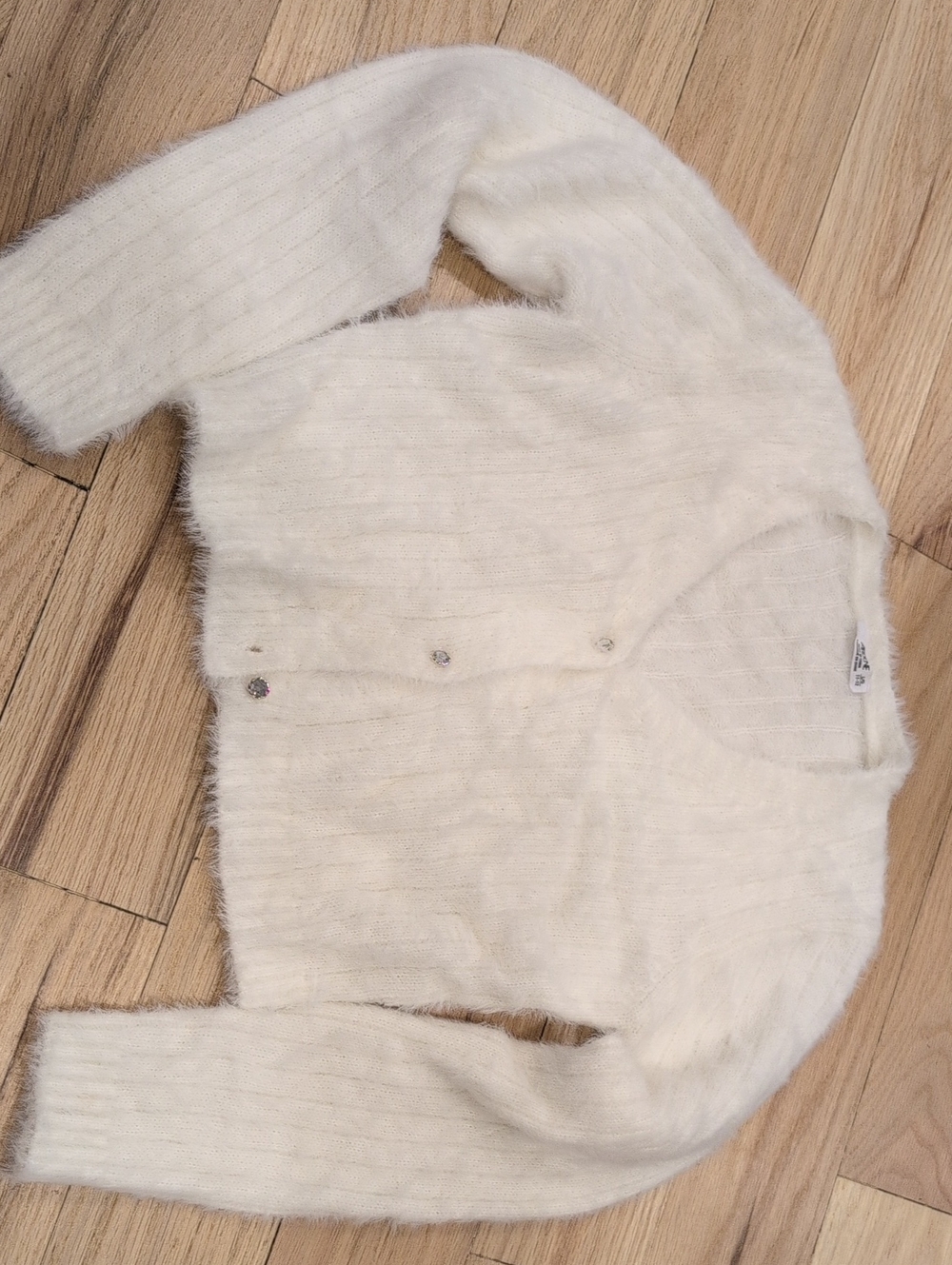 Ardene White Fuzzy Button-Front Kids Cardigan